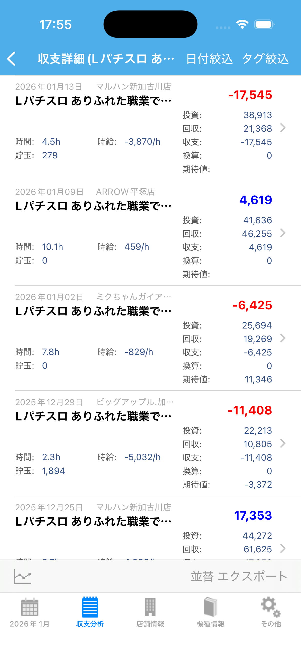 収支詳細画面のグラフボタン