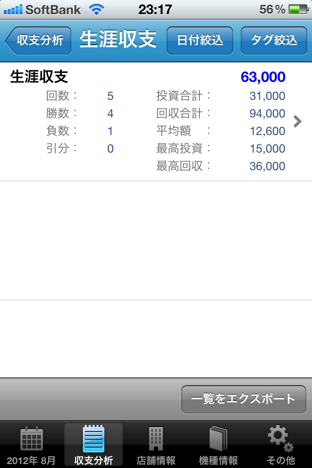 無料のiPhone用収支管理アプリ、pRecordの日付絞込